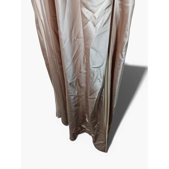 Revelry Champagne Satin Slip Maxi Dress Gown Cowl Neck Side Slit Size 12 Party - Picture 11 of 15